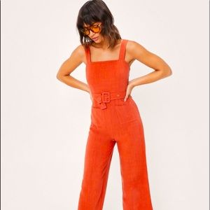 Belted square neck linen jumpsuit, never worn!